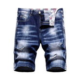 Pantalones cortos vaqueros rasgados con bigotes para hombre